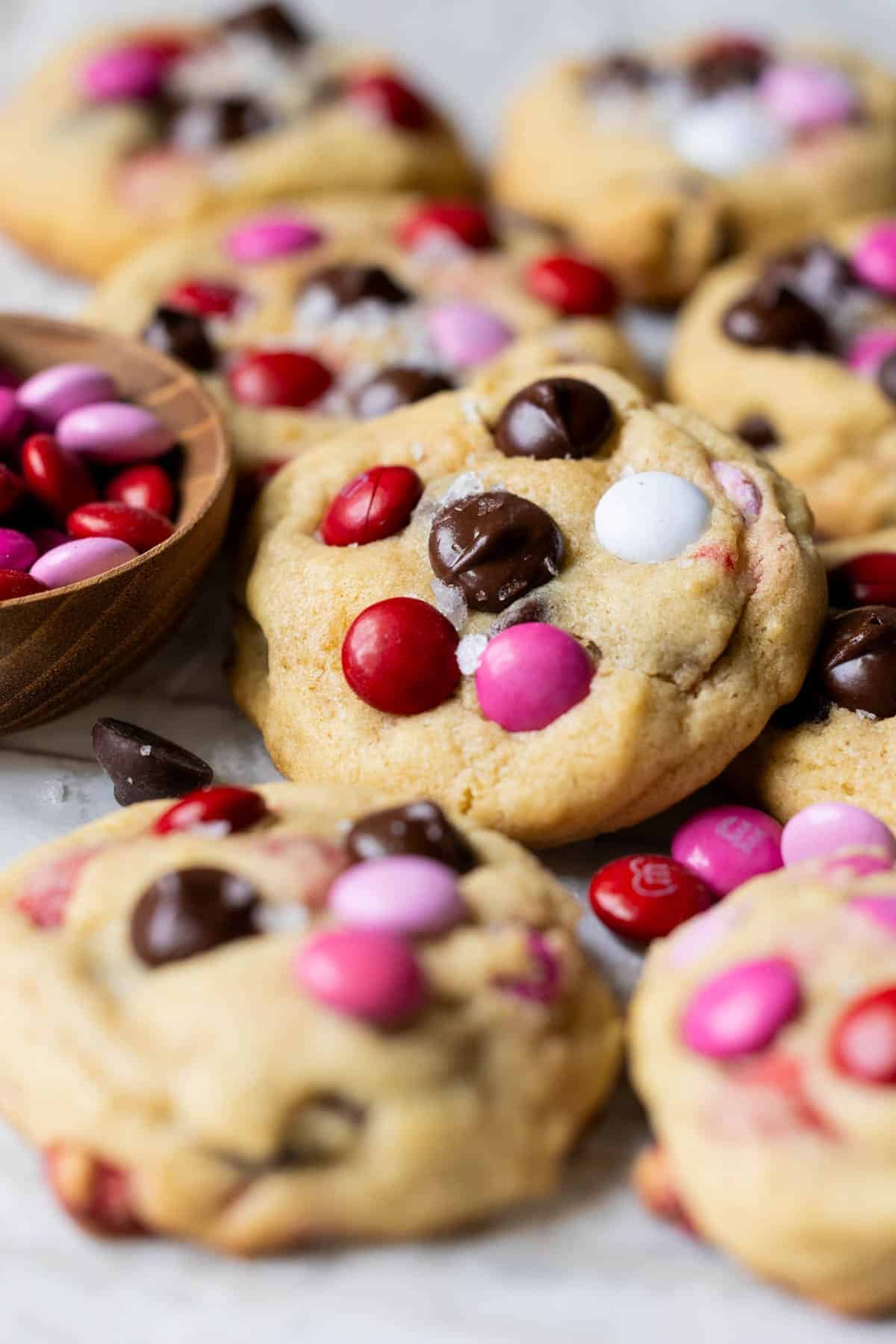 cookies with m&ms and chocolate chips. 