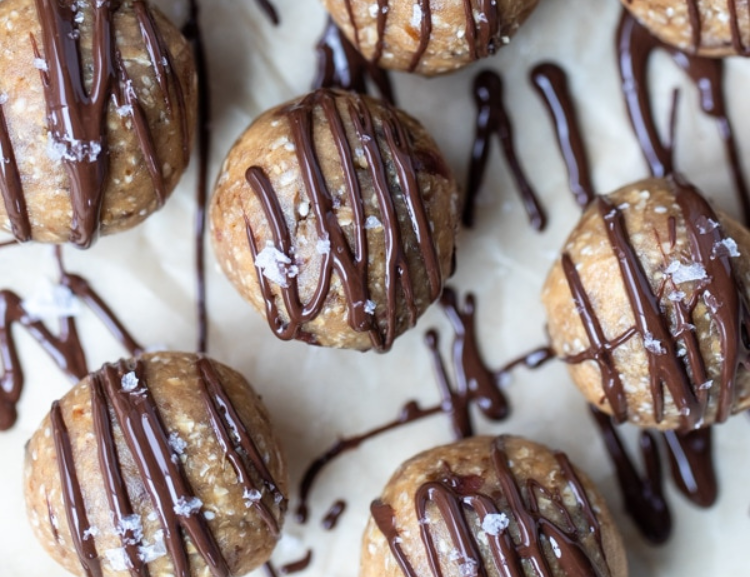 energy balls drizzled with chocolate