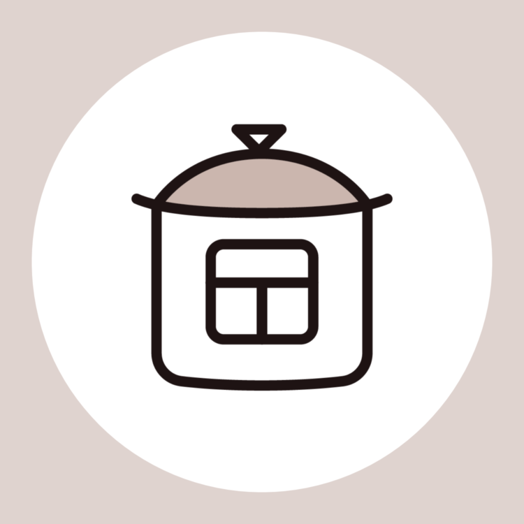 drawing of an instant pot in a white circle with a pale pink background