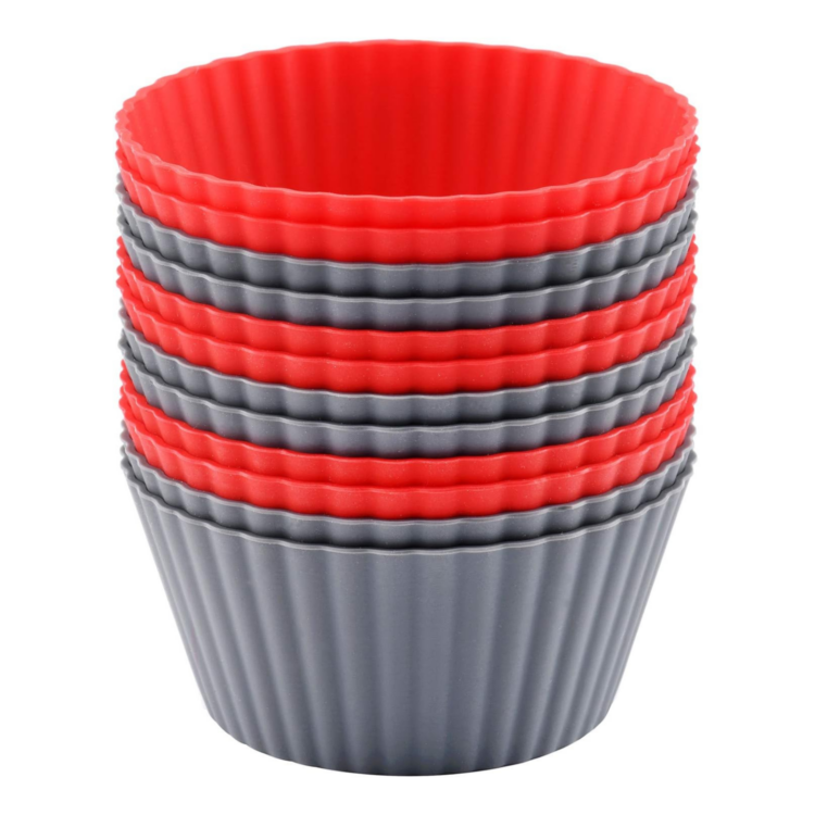 red and gray jumbo silicone muffin cups.