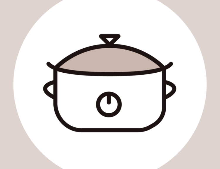 drawing of a slow cooker in a white circle with a light pink background