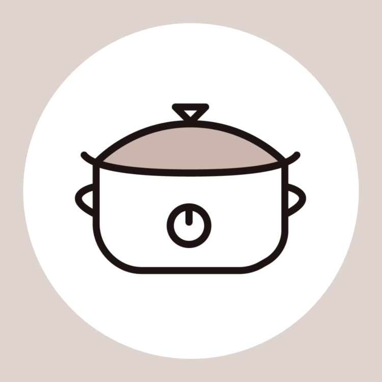 drawing of a slow cooker in a white circle with a light pink background