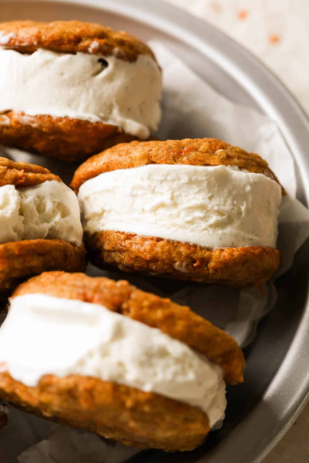 ice cream sandwiches made with carrot cake cookies. 