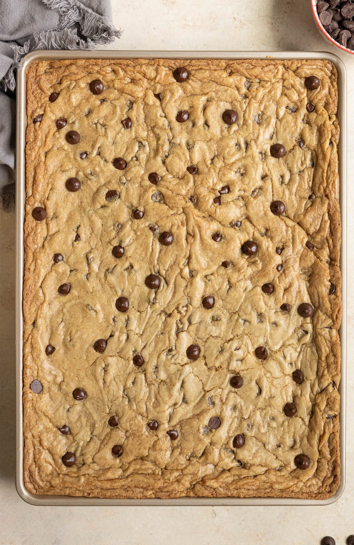 baked cookie on a sheet pan. 