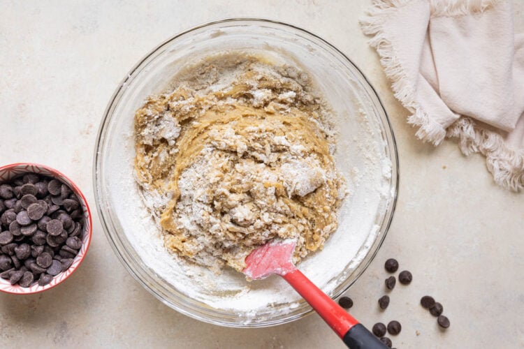 dry ingredients added to cookie dough.
