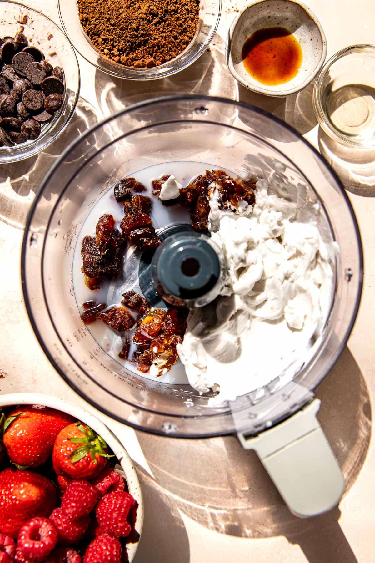 chopped dates and coconut cream in a blender. 