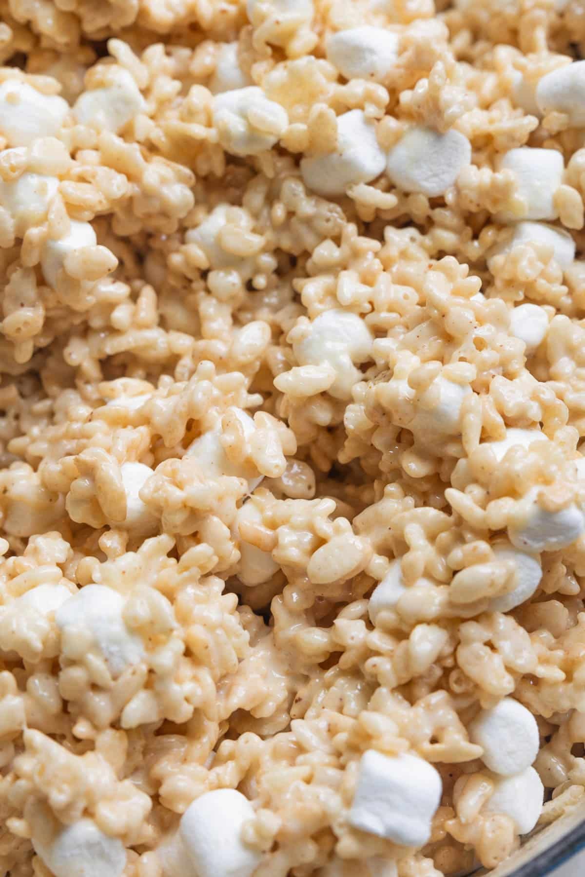 a close up image of rice krispies with mini marshmallows. 