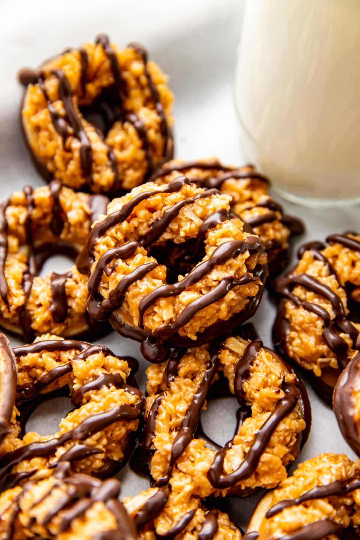 homemade samoas on parchment paper. 