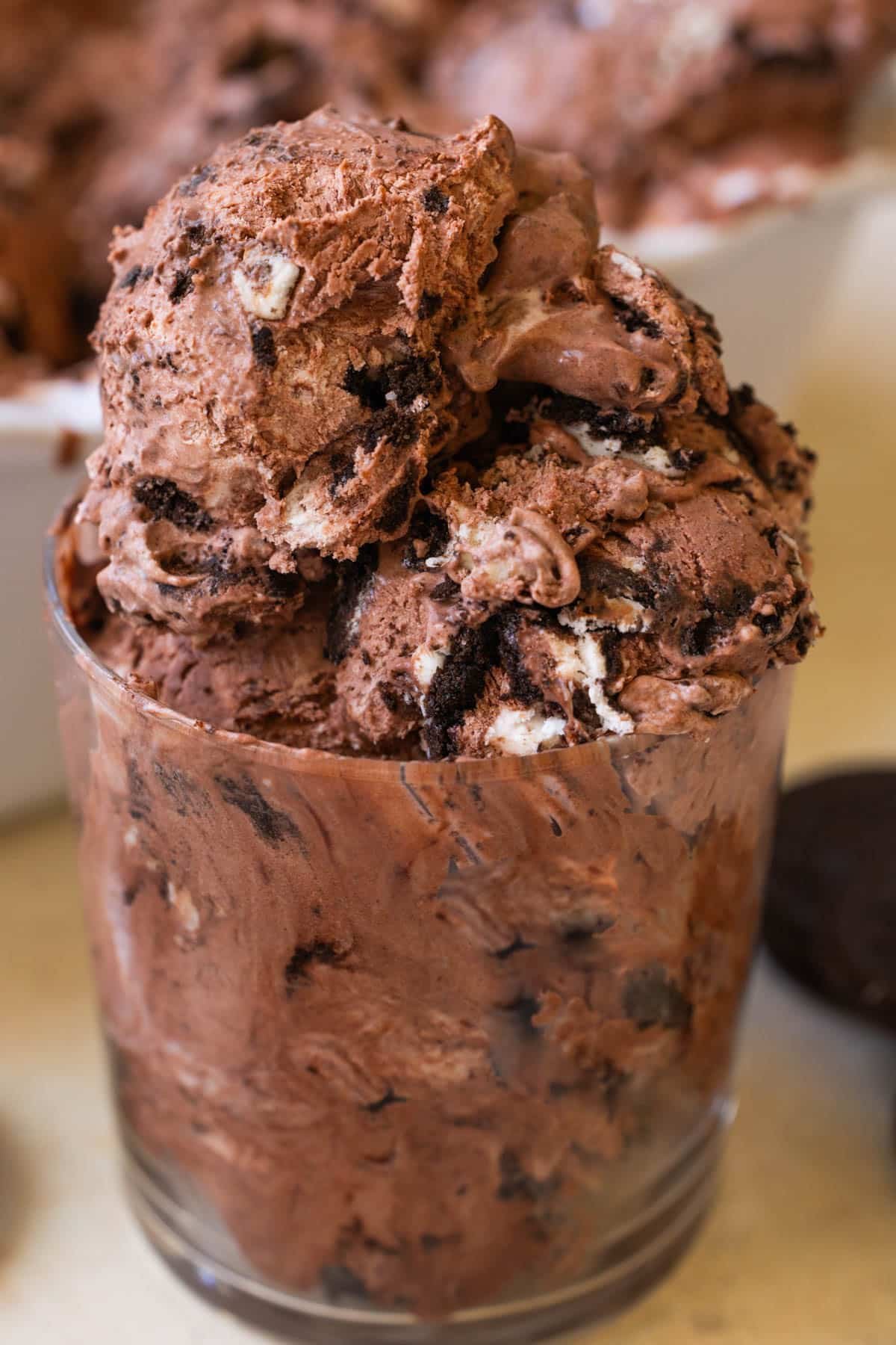 no churn chocolate ice cream in a glass cup. 
