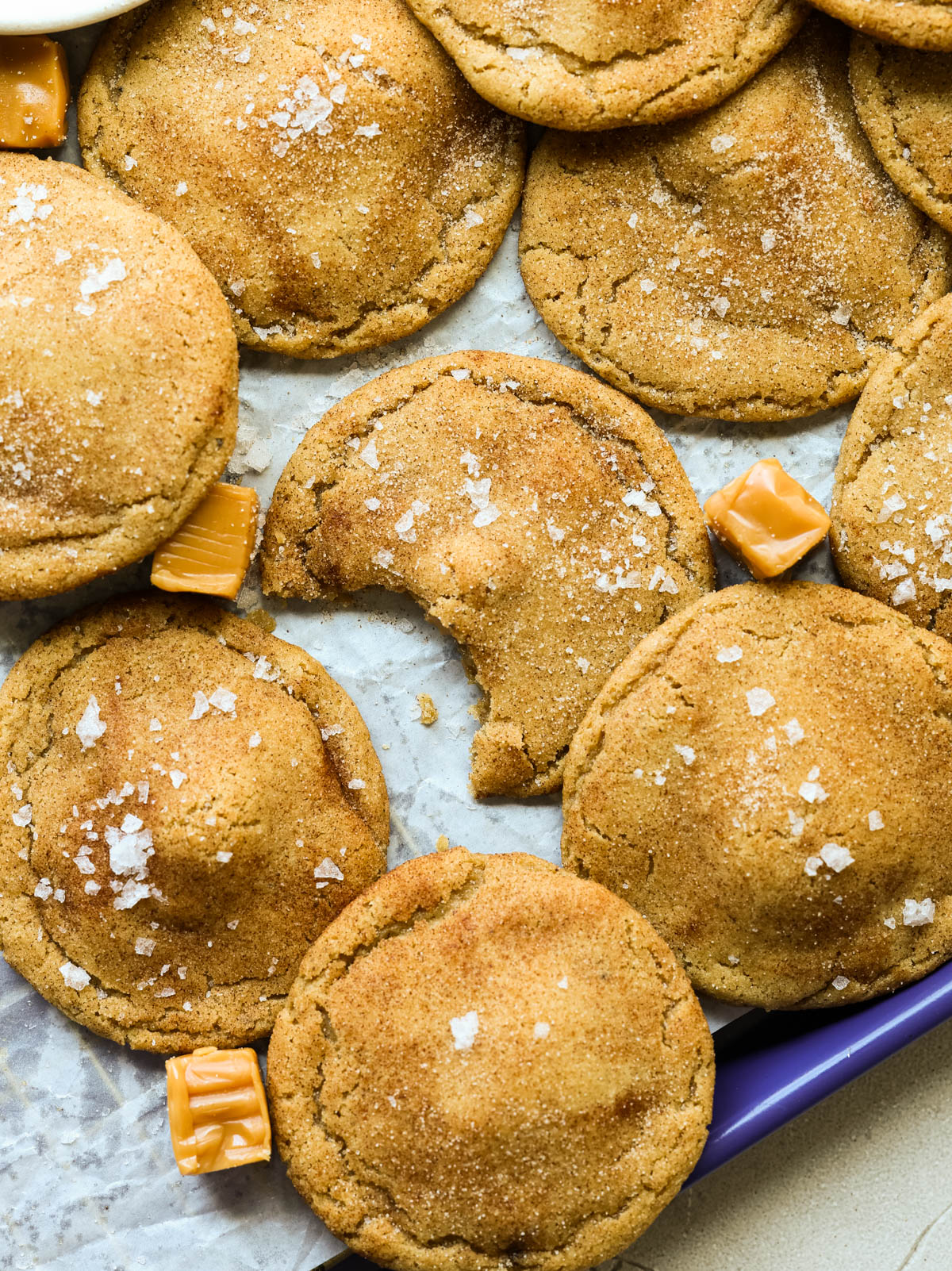 cookies on a blue cookie sheet. 