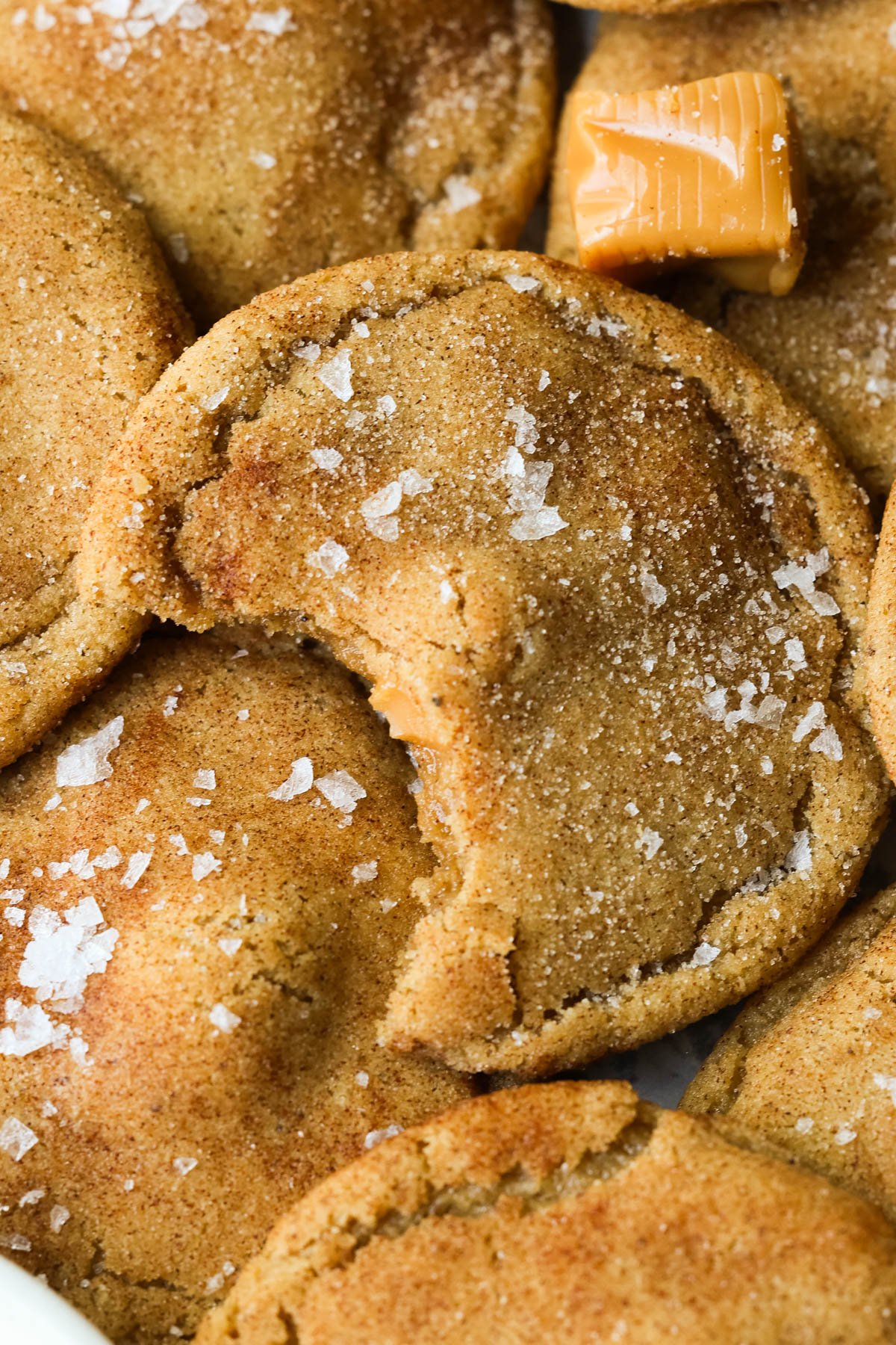 up close image os a cookie with sea salt on top. 