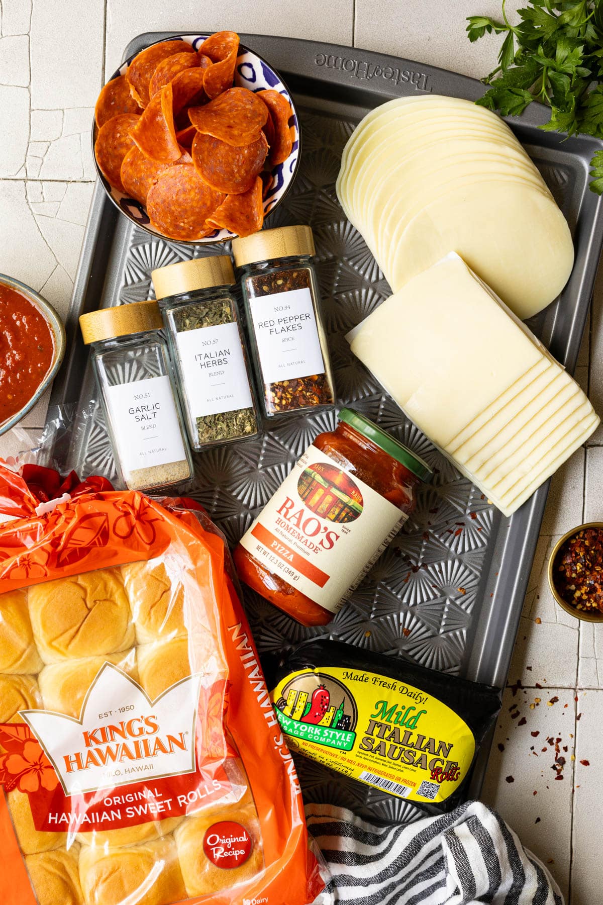 ingredients needed to make pizza sliders. 