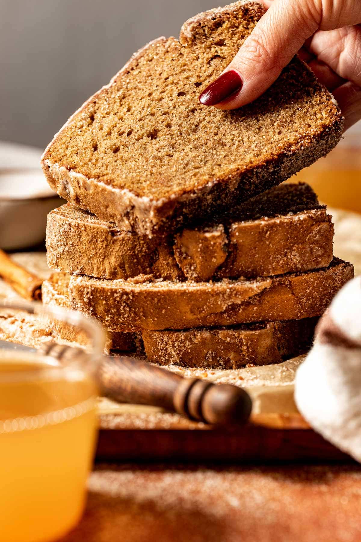 slices of apple cider donut bread stacked