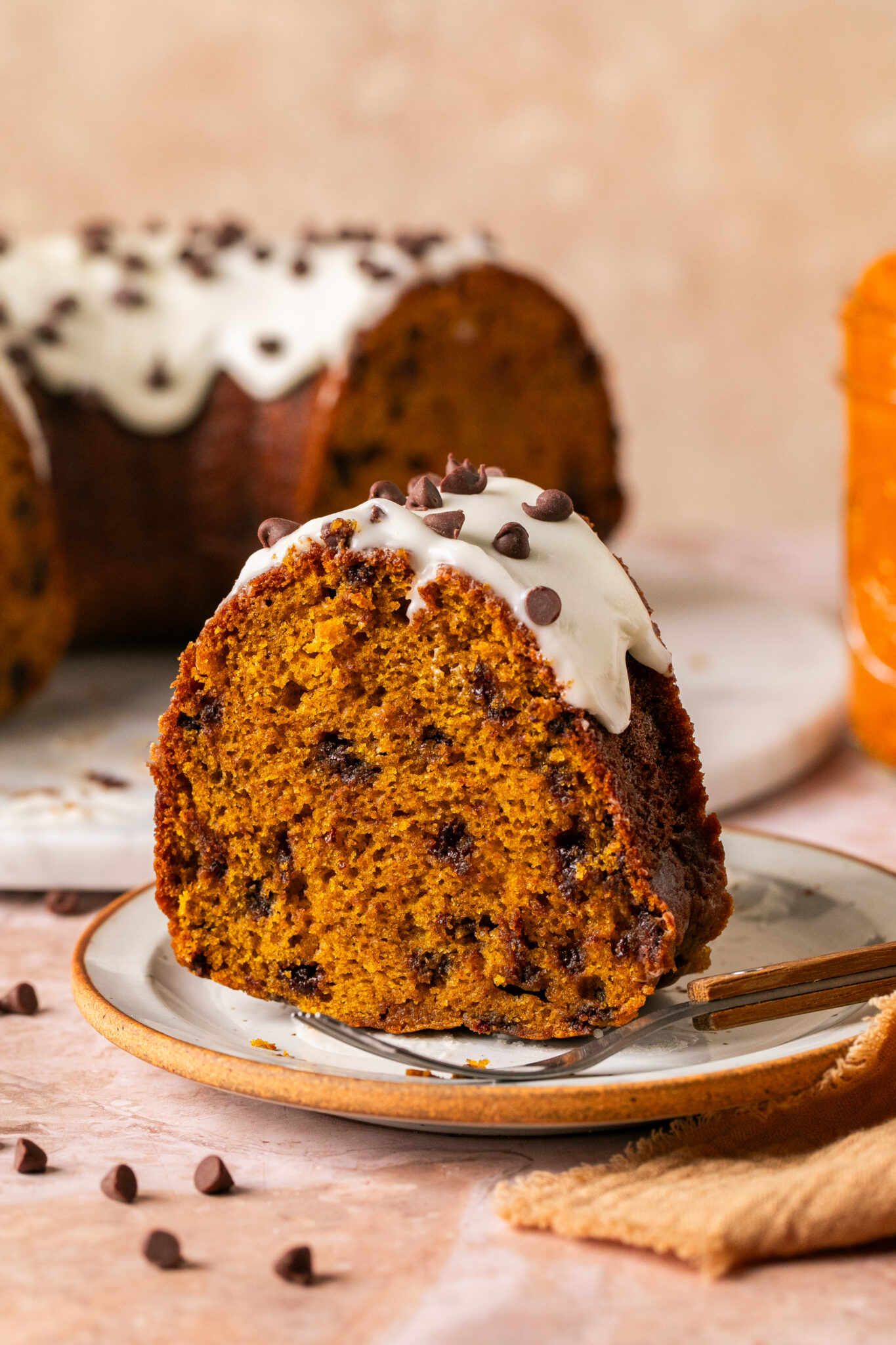 a slice of bundt cake on a plate.