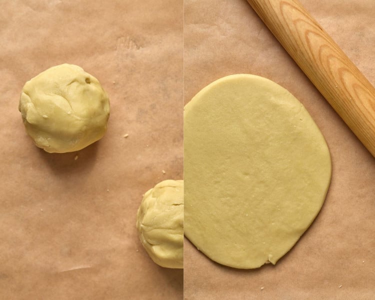 step by step of rolling out cookie dough