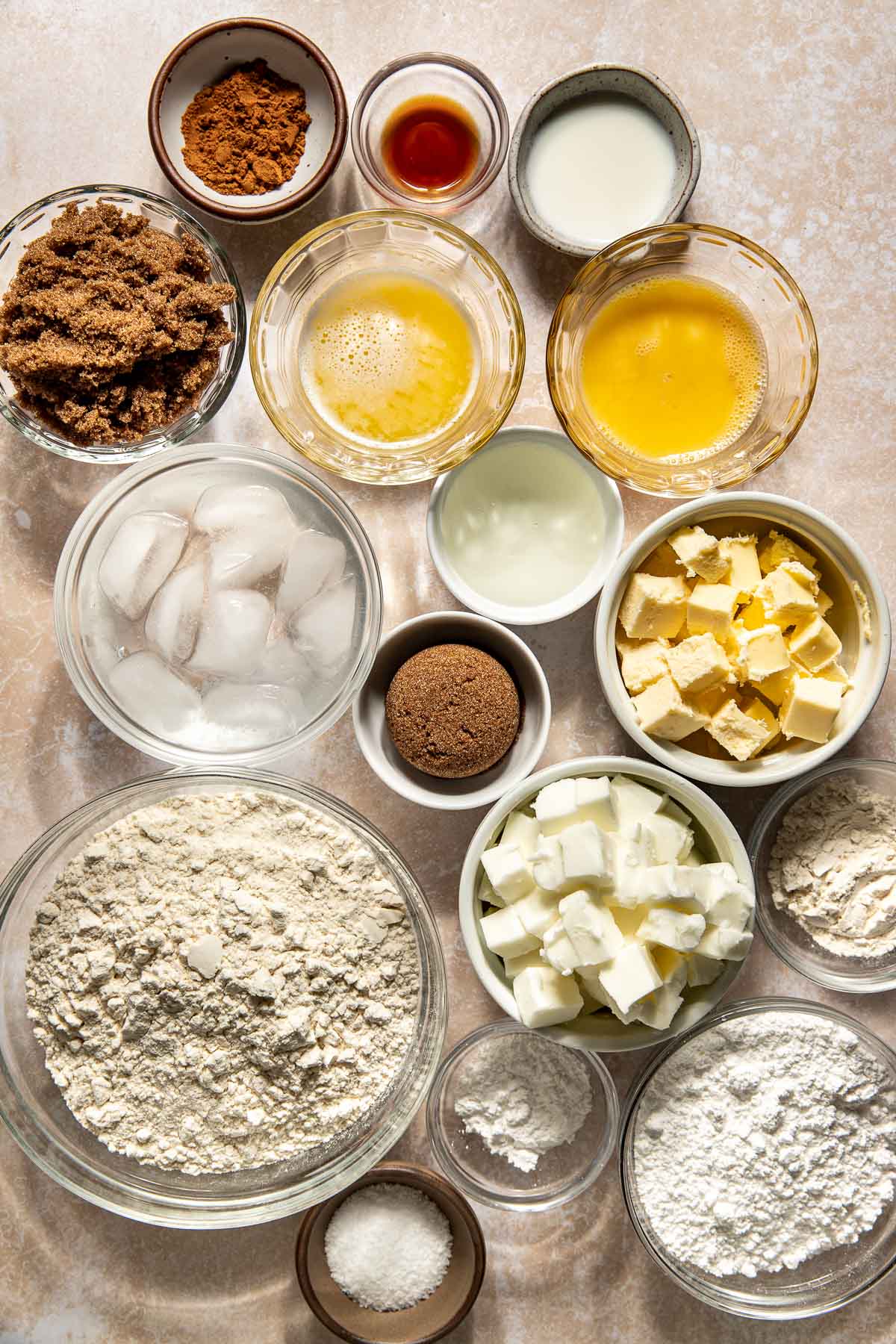 ingredients in glass bowls needed to make homemade pop tarts. 