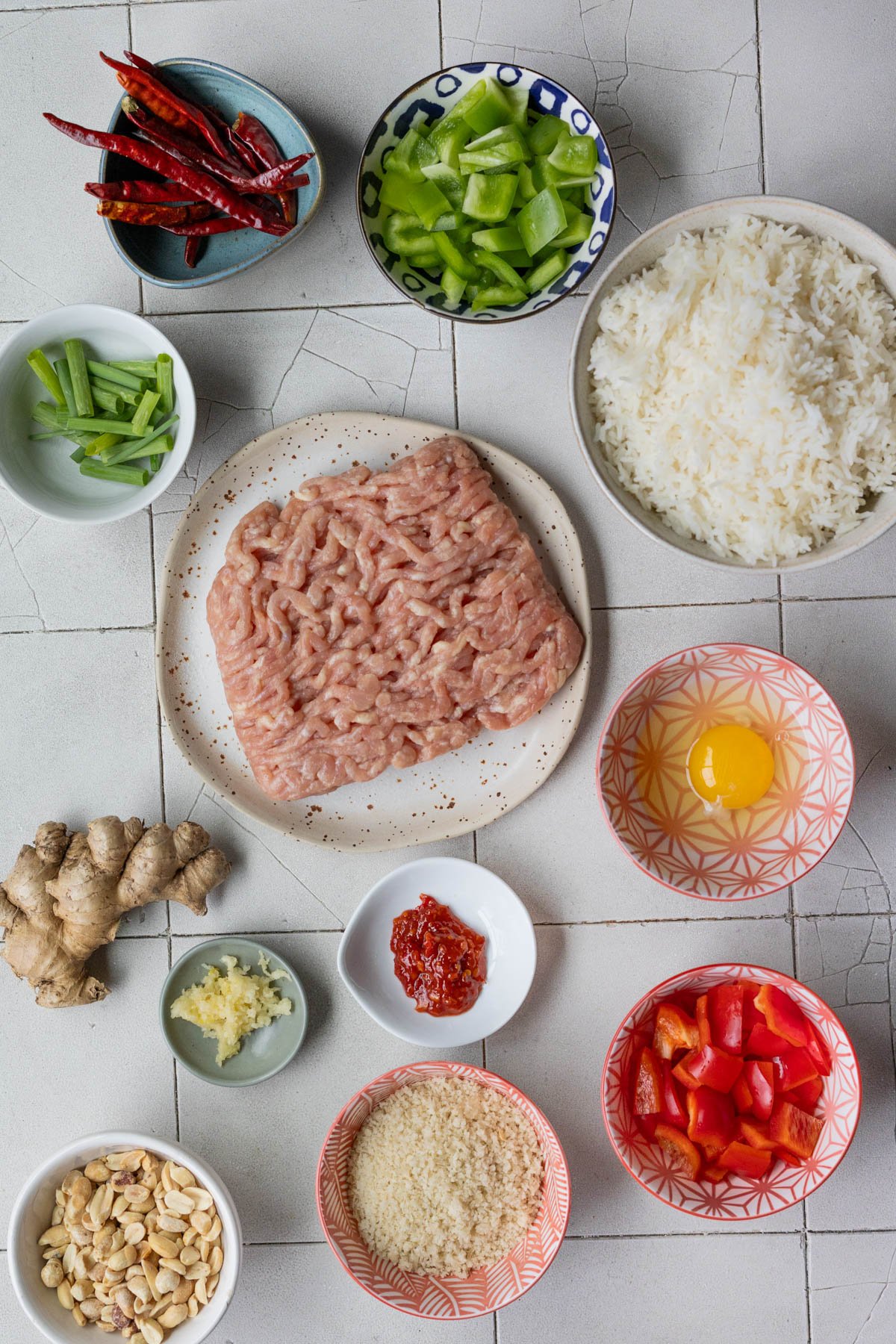 ingredients needed to make kung pao chicken meatballs. 