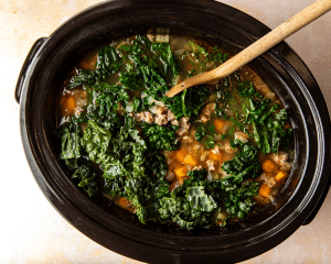 Add kale to soup for the last 20-30 minutes of cooking.