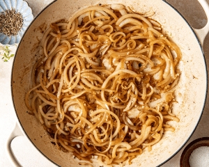 Sautéed onions in a large skillet.