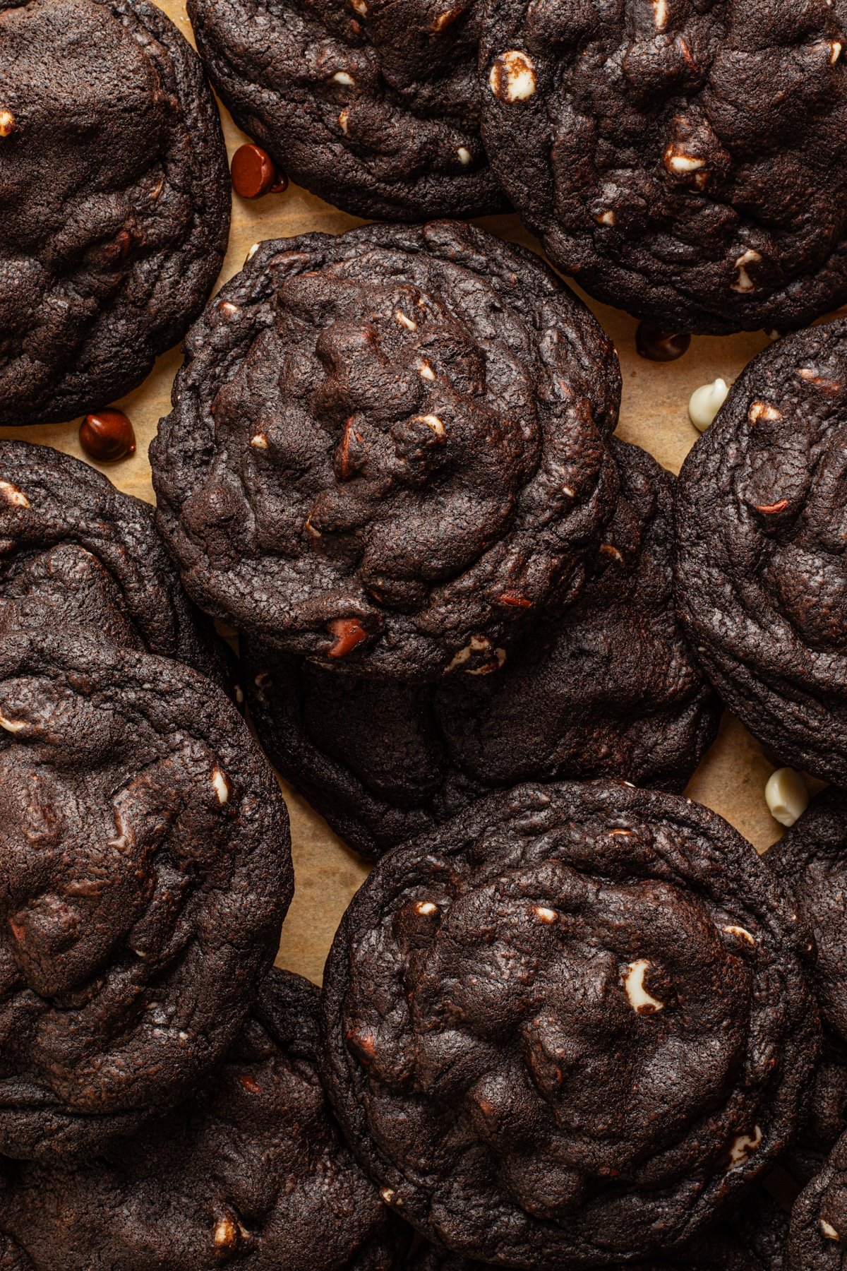 Black and white chocolate chip bakery-style cookies baked.