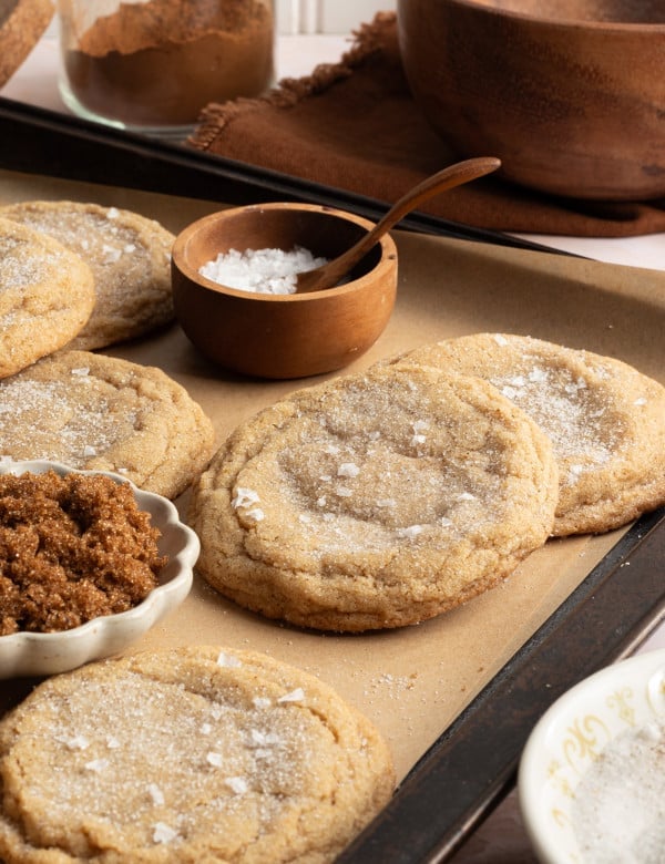 Brown sugar cookies topped with flaky sea salt.