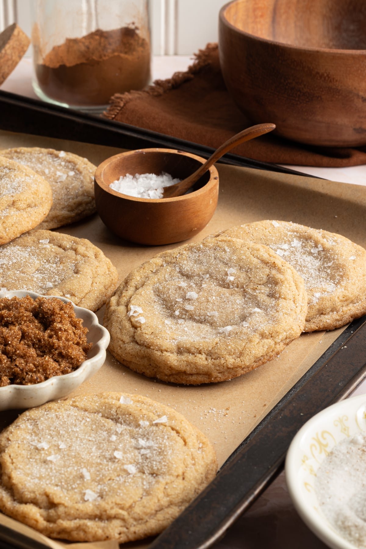 Brown sugar cookies topped with flaky sea salt.