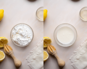 Side-by-side image of creating lemon glaze.