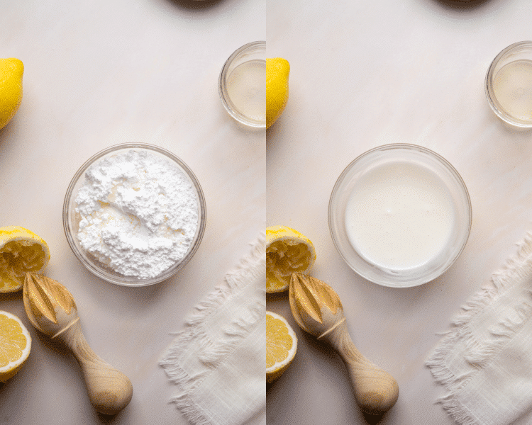 Side-by-side image of creating lemon glaze.