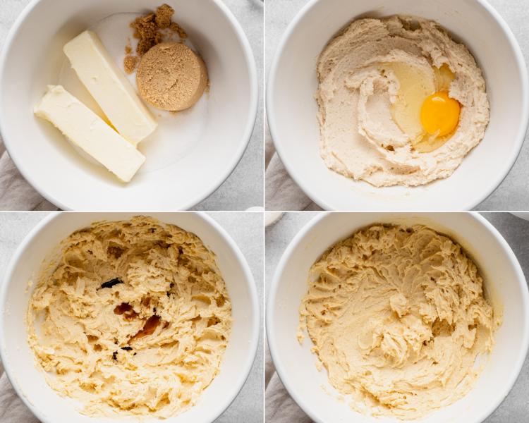 Four photos showing mixing all of the wet ingredients together.