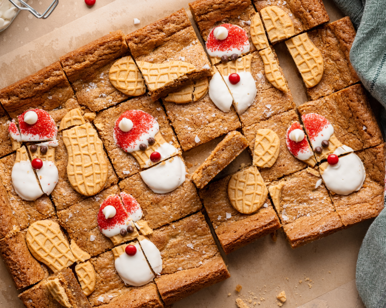 Nutter butter cookie bars cut into slices.