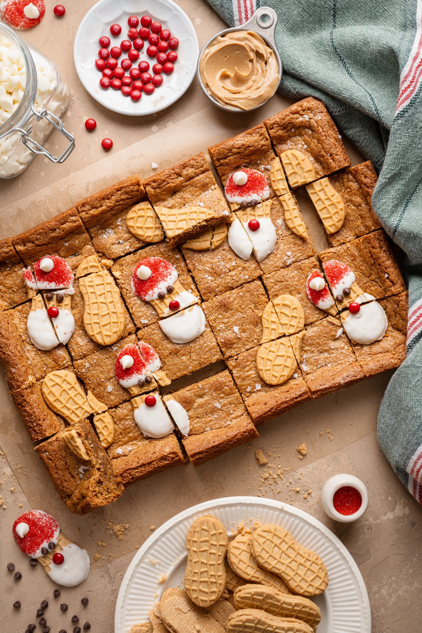 Santa nutter butter bars cut into 24 bars.