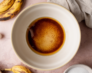 Brown butter cooling in mixing bowl.
