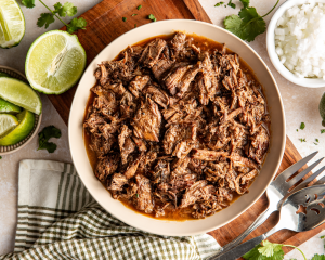 Beef barbacoa in a bowl.