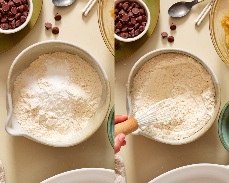 Side-by-side image of whisking the dry ingredients together.