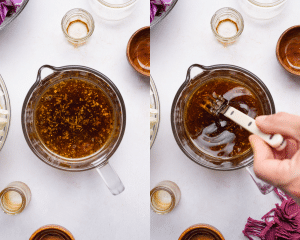 Mixing the dressing ingredients together in a small mixing cup.