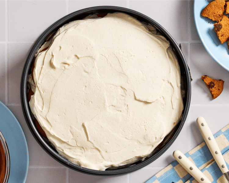 Assembled cake chilled for 8 hours or overnight before adding the chocolate ganache layer.