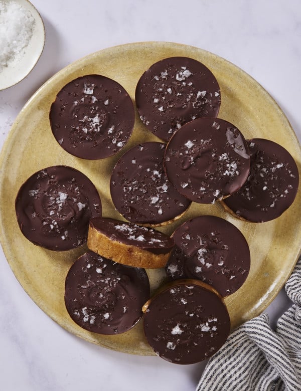 Protein peanut butter cups served on a plate.