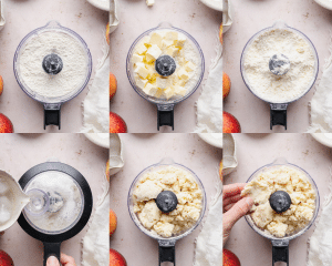 Six images showing how to make pie crust.