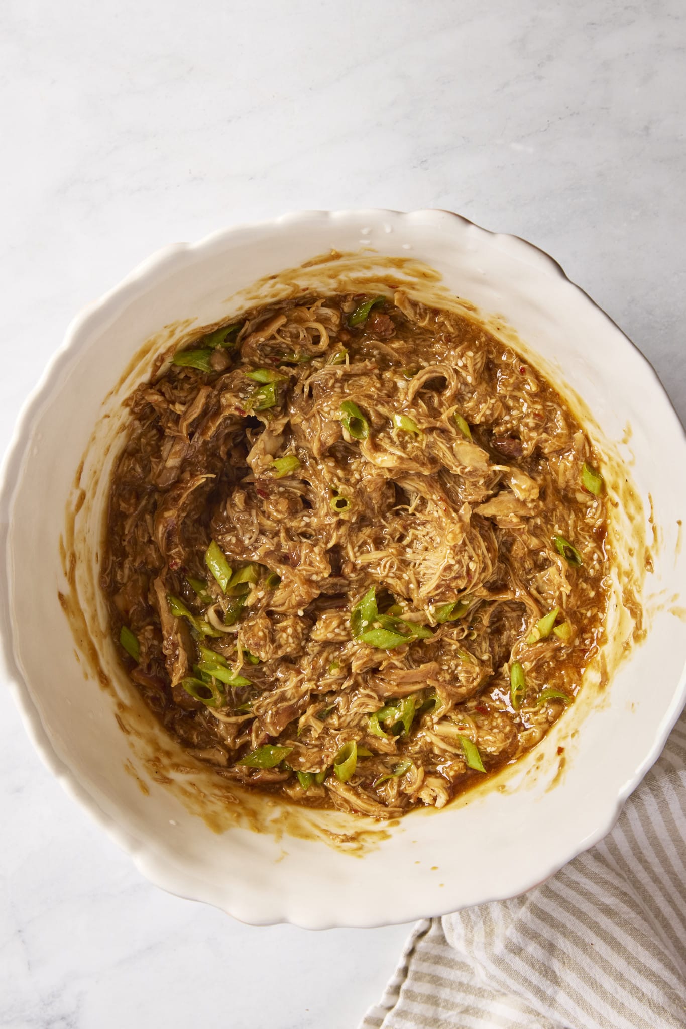 Chili crisp chicken in a bowl.