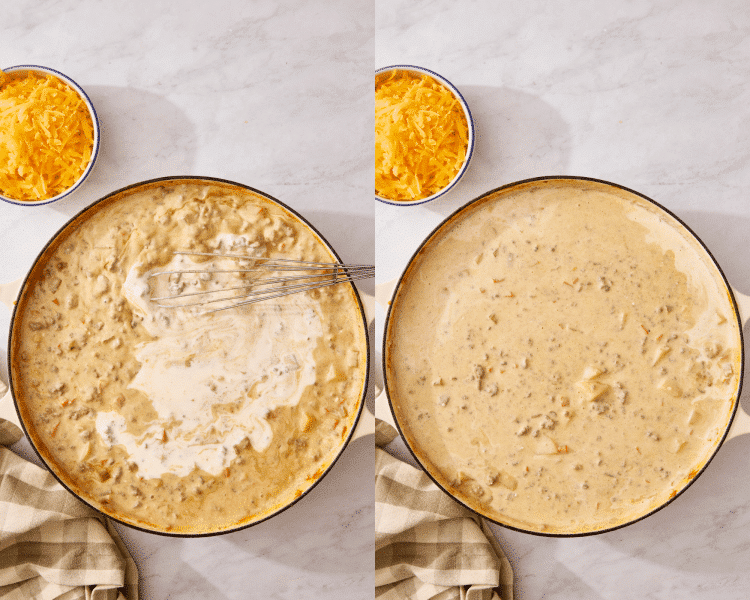Side-by-side of whisking in the heavy cream.