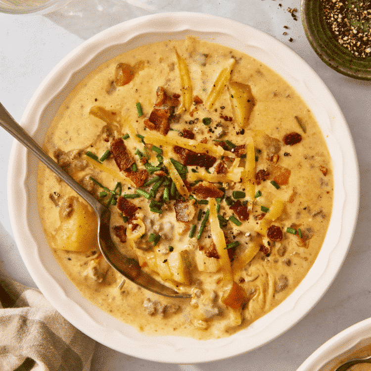 Featured image for cheeseburger soup.