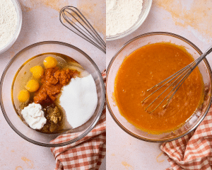 Side-by-side of mixing the wet ingredients together.