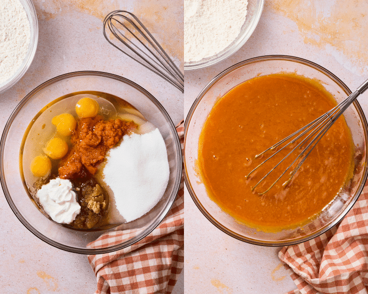 Side-by-side of mixing the wet ingredients together.