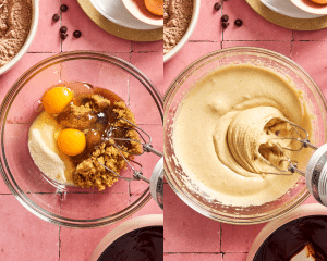 Beating the eggs and sugar with a hand mixer until light and creamy.
