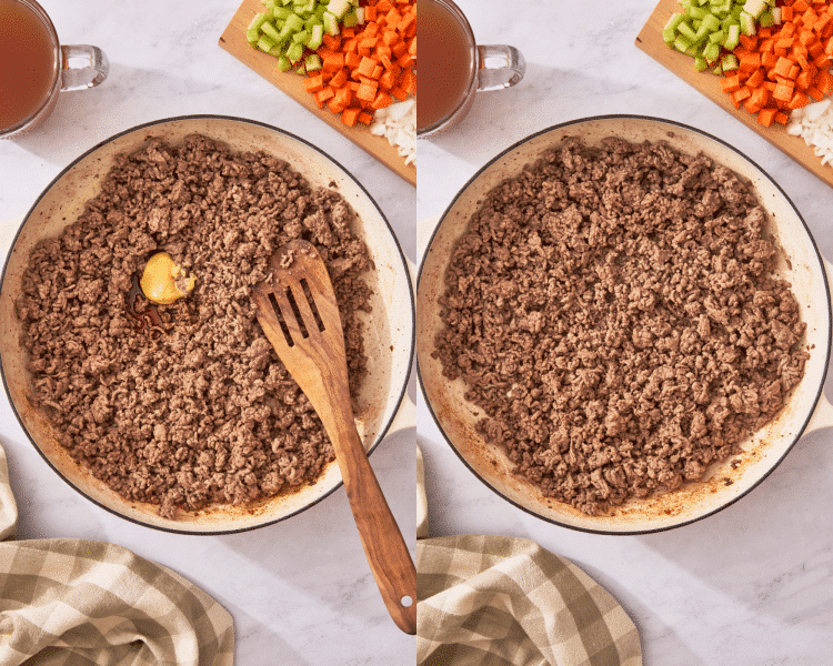 Side-by-side of seasoning the ground beef.