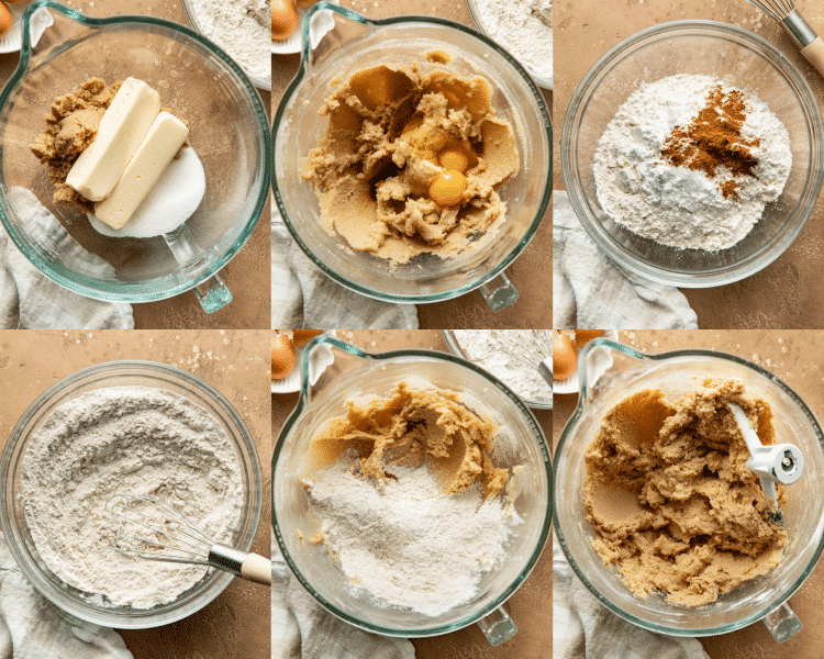 Six image of making the cookie dough.