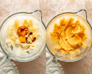 Side-by-side image of mixing all the wet ingredients together.