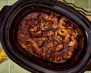 Cooked mongolian beef in the slow cooker.