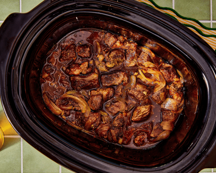 Cooked mongolian beef in the slow cooker.