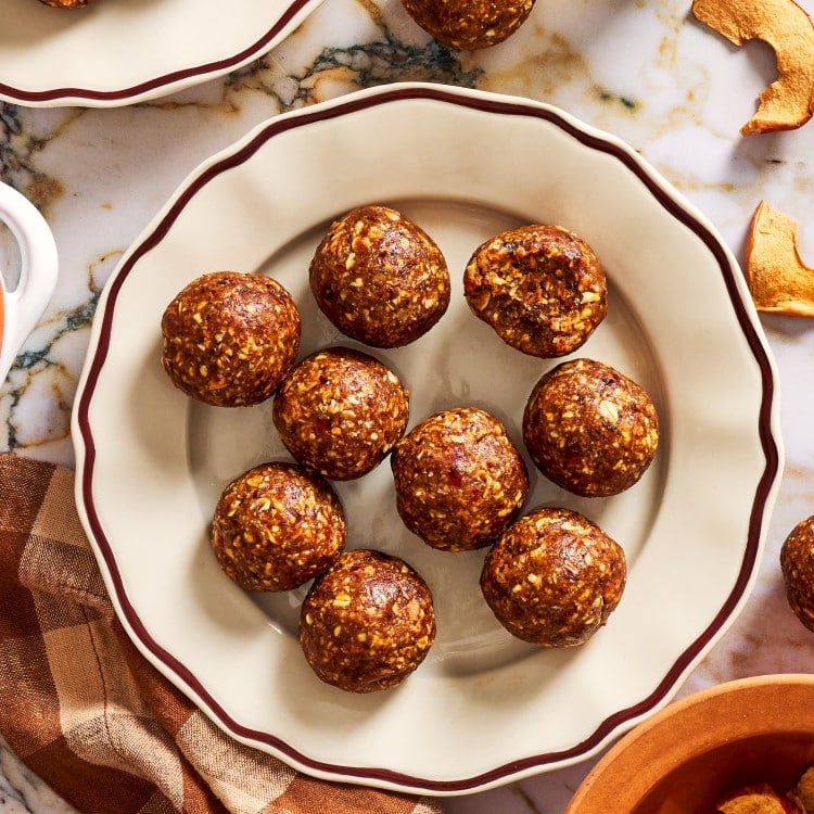 Apple Pie Energy Bites on a plate.